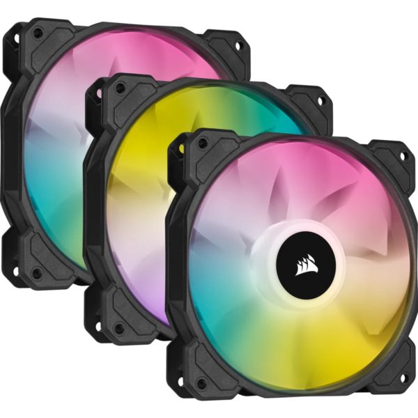 Corsair iCUE SP120 RGB ELITE Performance 120mm PWM Fan — Triple Pack with Lighting Node CORE